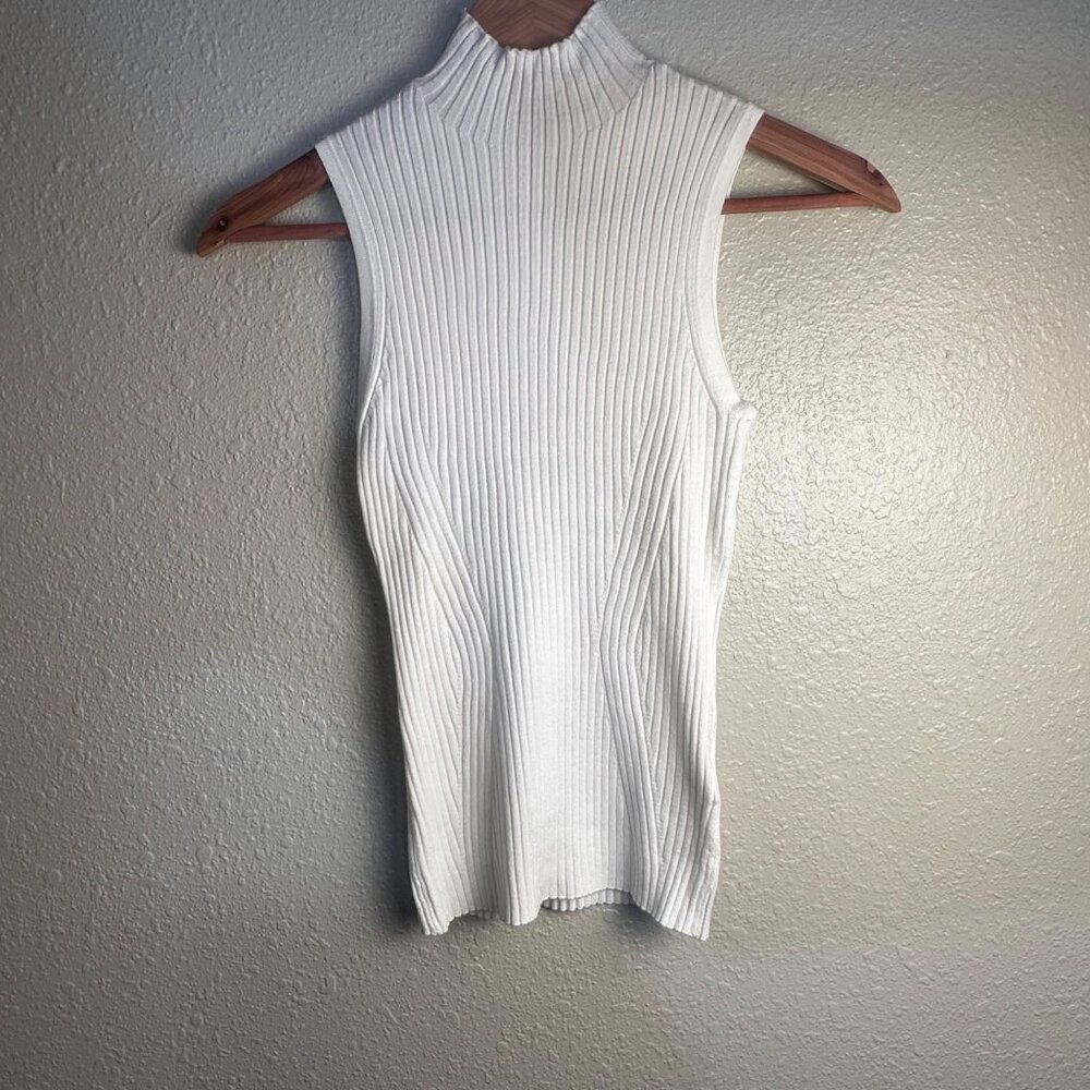 Madewell Tank Sweater White Knit Ribbed Sleeveless Mock Neck Sleeveless Top XXS - Picture 1 of 13